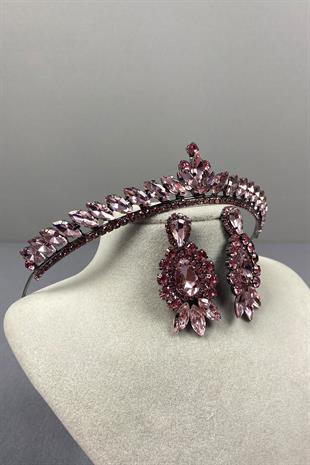 Pink Ece Bridal Henna Crown and Drop Shuttle Earring Set