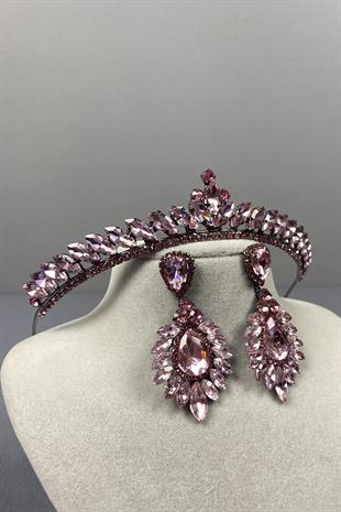 Pink Ece Bridal Henna Crown and Drop Shuttle Stone Earring Set