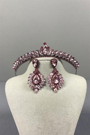 Pink Ece Bridal Henna Crown and Drop Shuttle Stone Earring Set