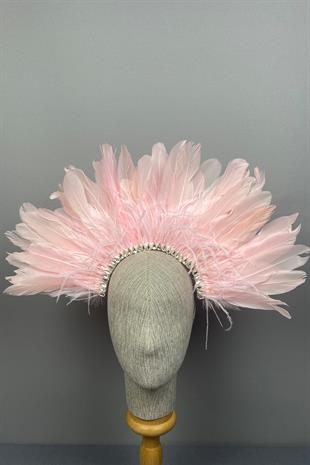 Pink Enda Feathered Stone Bridal Henna Crown Accessory