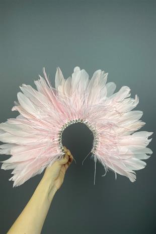 Pink Enda Feathered Stone Bridal Henna Crown Accessory