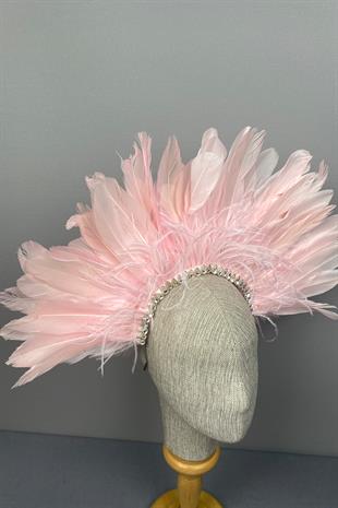 Pink Enda Feathered Stone Bridal Henna Crown Accessory
