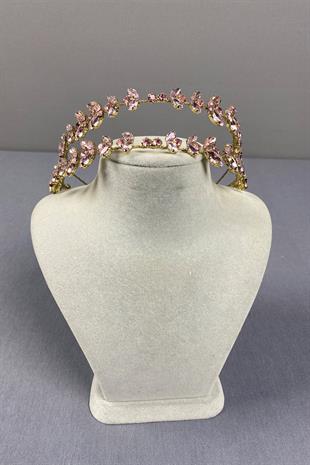 Alpha Double Row Bridal Henna Crown with Pink Gold Background