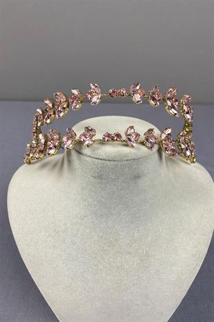 Alpha Double Row Bridal Henna Crown with Pink Gold Background