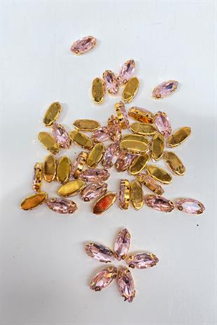 Pembe Gold Zeminli Dikme Parlak Cam Mekik Boncuk 10 Adet