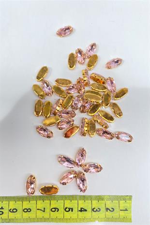 Pembe Gold Zeminli Dikme Parlak Cam Mekik Boncuk 10 Adet
