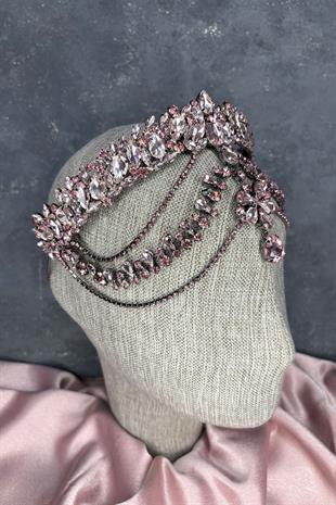 Pembe Hera Alınlık Sallantılı Gelin Kına Tacı Saç Aksesuarı