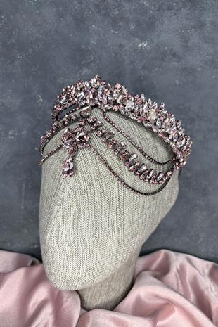 Pembe Hera Alınlık Sallantılı Gelin Kına Tacı Saç Aksesuarı