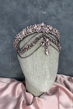 Pembe Hera Alınlık Sallantılı Gelin Kına Tacı Saç Aksesuarı