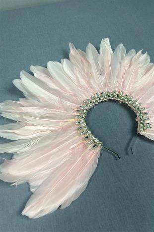 Pink Hera Feathered Stone Bridal Henna Crown Accessory