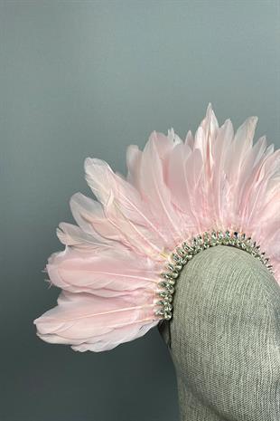 Pink Hera Feathered Stone Bridal Henna Crown Accessory