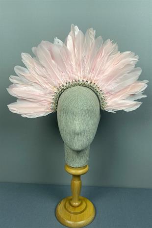 Pink Hera Feathered Stone Bridal Henna Crown Accessory