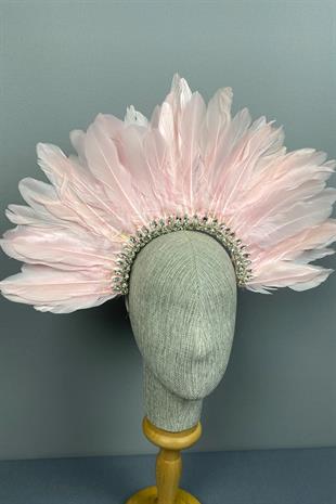 Pink Hera Feathered Stone Bridal Henna Crown Accessory
