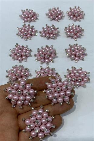 Pembe İnci Boncuklu Taşlı Broş