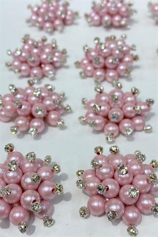 Pembe İnci Boncuklu Taşlı Broş
