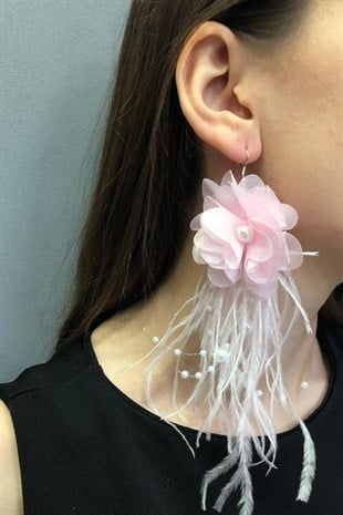 Pink Pearl Floral Feather Earrings