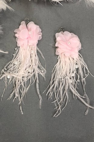 Pink Pearl Floral Feather Earrings