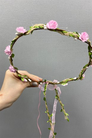 Pembe Kagıt Güllü Yapraklı Nedime Tacı ve Hediyelik Çocuk Tacı