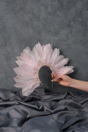 Special Design Bridal Henna Crown with Pink Eagle Feathered Stone