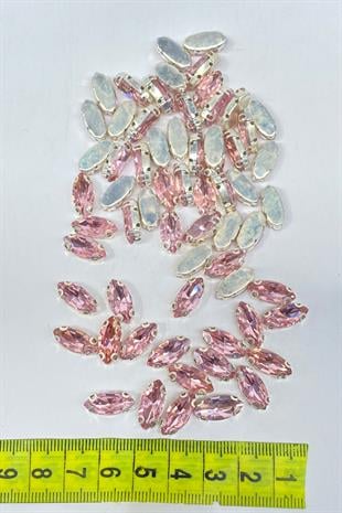 Pembe Kasalı Dikme Parlak Cam Mekik Boncuk 10 Adet