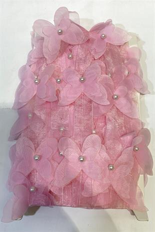  فراشة الشيفون الوردية المقطوعة بالليزر