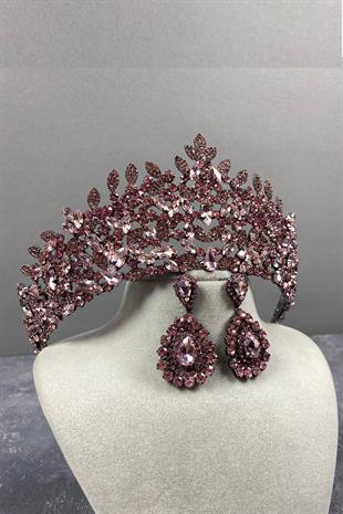 Pink Leonis Bridal Henna Crown And Drop Earrings Set