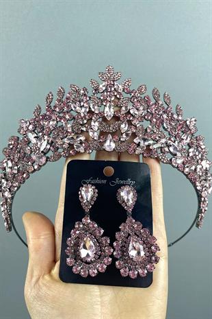 Pink Leonis Bridal Henna Crown And Drop Earrings Set