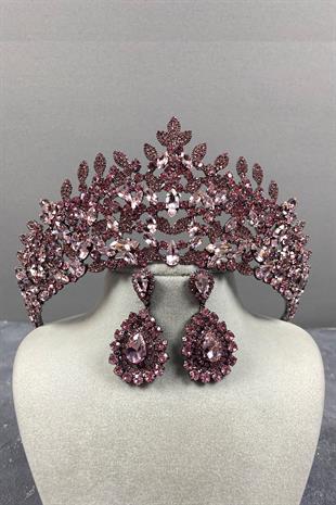 Pink Leonis Bridal Henna Crown And Drop Earrings Set