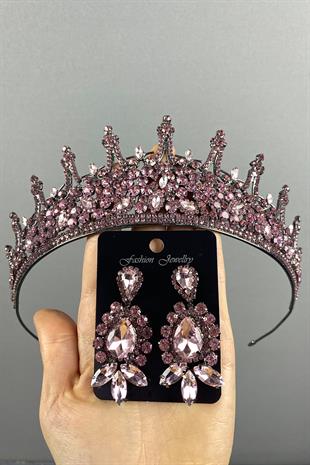 Pink Leonis Bridal Henna Crown And Studded Earring Set