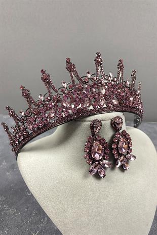 Pink Leonis Bridal Henna Crown And Studded Earring Set