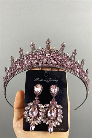 Pink Leonis Bridal Henna Crown And Stud Earring Set