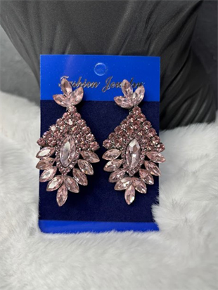 Pembe Luvia Kristal Taşlı Sallantılı Gelin Abiye Küpesi