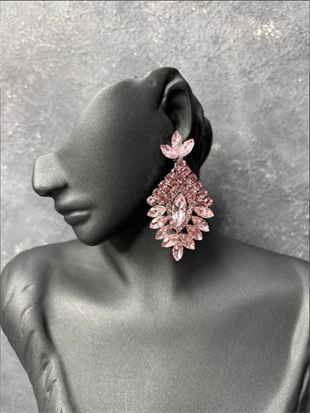 Pembe Luvia Kristal Taşlı Sallantılı Gelin Abiye Küpesi
