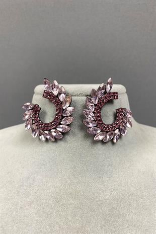Pink Shuttle Hera Leaf Pattern Stone Evening Earrings