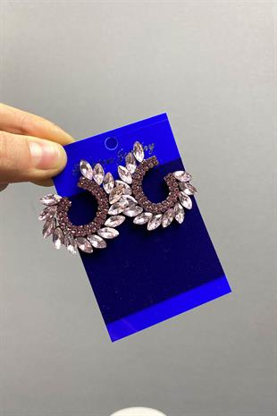 Pink Shuttle Hera Leaf Pattern Stone Evening Earrings