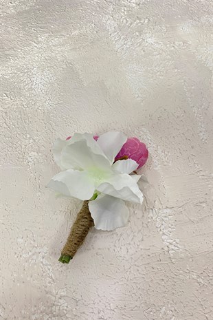 Pembe Ortanca Şakayıklı Gelin El Buketi Saç Aksesuarı ve Yaka Çiçeği