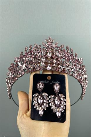 Pink Oscar Bridal Henna Tiara and Stud Earrings Set