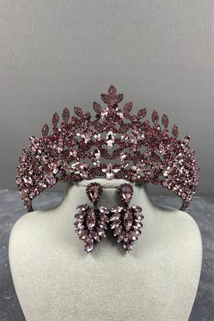 Pink Oscar Bridal Henna Tiara and Stud Earrings Set