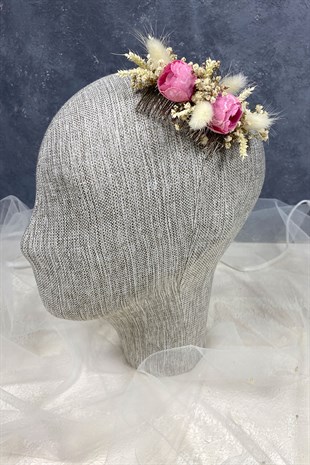 Pembe Pamuk Otu Cipso ve Yapay Çiçekli Taraklı Saç Tokası