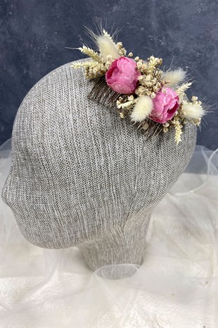 Pembe Pamuk Otu Cipso ve Yapay Çiçekli Taraklı Saç Tokası