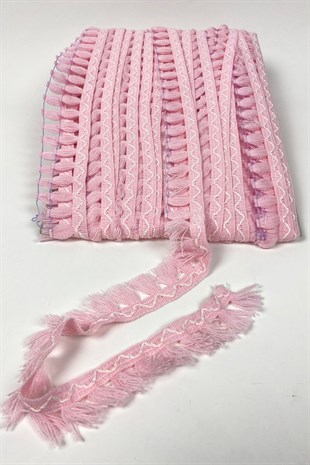 Pembe Pamuk Püskül Saçak Şerit