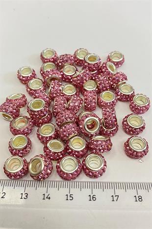 Pink Shiny Stone Large Hole Beads 12 mm