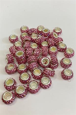 Pink Shiny Stone Large Hole Beads 12 mm