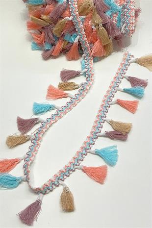 Pembe Rengarenk Pamuk Topuzlu Saçak Püskül