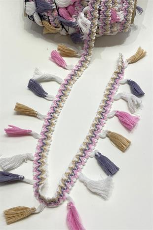 Pembe Rengarenk Pamuk Topuzlu Saçak Püskül