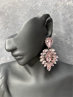 Pembe Rengi Vera Mekik Vip Kristal Taşlı Abiye Gelin Küpesi