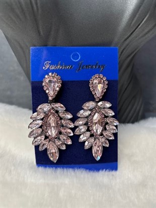 Pembe Rengi Vera Mekik Vip Kristal Taşlı Abiye Gelin Küpesi