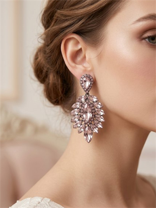 Pembe Rengi Vera Mekik Vip Kristal Taşlı Abiye Gelin Küpesi
