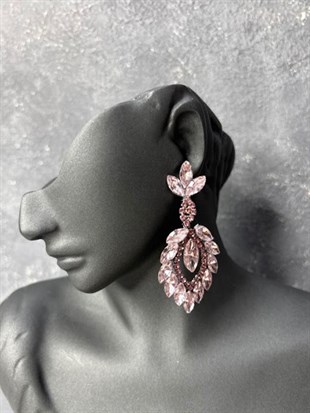 Pembe Rengi Velesse Şık Tasarım Taşlı Abiye Gelin Kına Küpesi