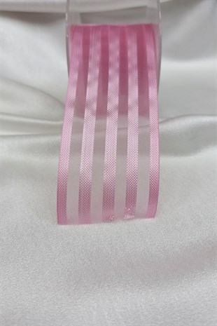 Pembe Renk Çizgili Şifon Kurdele
